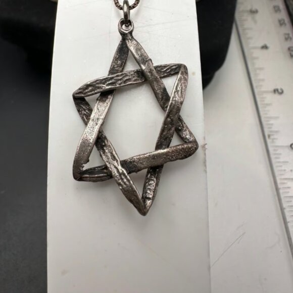 Vintage Asymmetrical Sterling Textured Star Of David Pendant - Picture 1 of 10